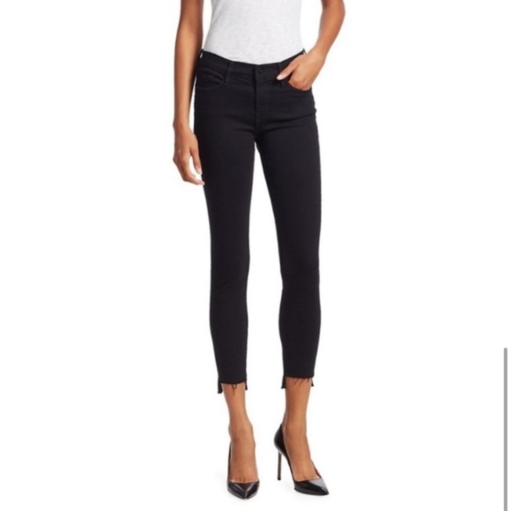 Frame Denim Le Skinny de‎ Jeanne Crop Raw Stagger Hem Jeans Black Size 24